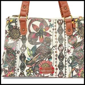 Sakroots Artist Circle Small Satchel Owl Floral Print Handbag Oilcloth Coated‎